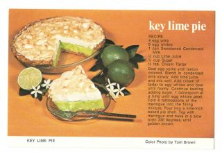 Florida Key Lime Pie Recipe Vintage 4x6 Postcard Eb284