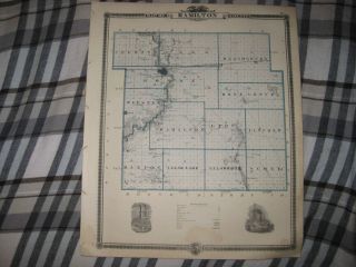 Antique 1875 Boone Hamilton County Webster City Boonsboro Iowa Map