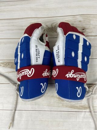 Rawlings 960 Red,  White,  & Blue Hockey Gloves Leather Palms 13” Rare