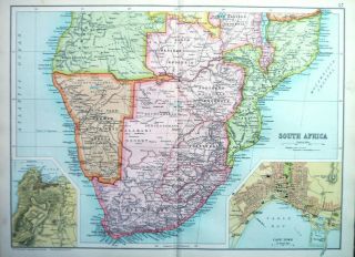 Antique Map Of South Africa Cape Colony Transvaal 1910 John Bartholomew & Co