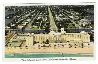 Vintage Florida Chrome Postcard Hollywood - By - The - Sea Hotel Beach Aerial View