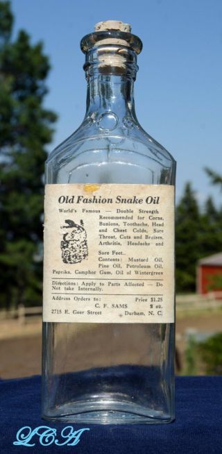 Rare Antique Snake Oil Bottle W/pic Rattler From N Carolina