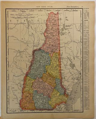 1911 Antique Rand Mcnally Map Of Vermont And Hampshire