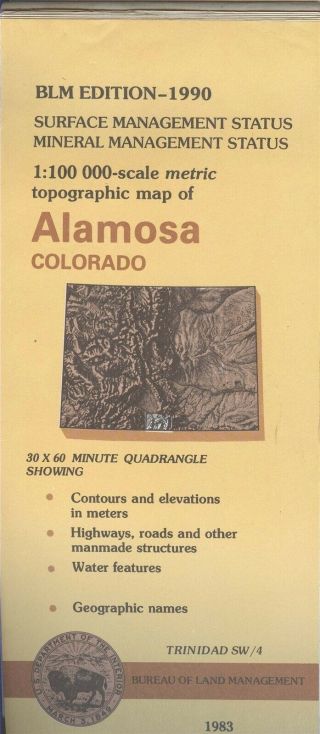 Usgs Blm Edition Topographic Map Colorado Alamosa 1990 Mineral 1990 Trinidad Sw4