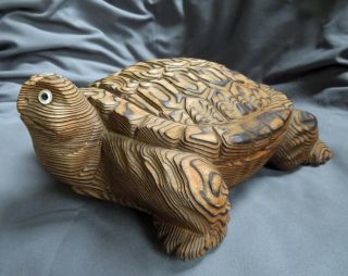 Rare Large Japanese Carved Crytomeria Wooden Turtle - Japan - 10 " X 9 X 4 "