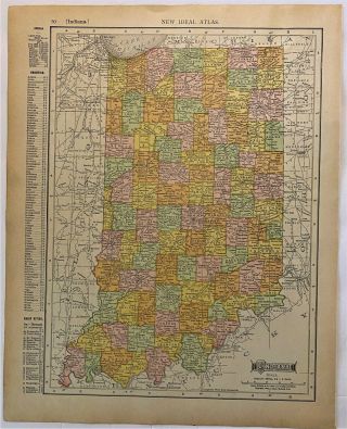 Antique 1911 Rand Mcnally Map Of Indiana And Ohio