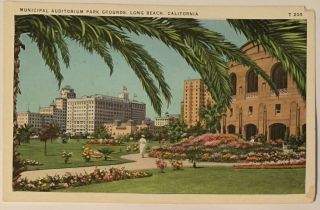 Vintage Municipal Auditorium Park Grounds Long Beach California Postcard