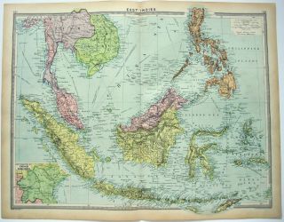 Large 1926 Map Of The East Indies By George Philip.  Malaya Indomesia