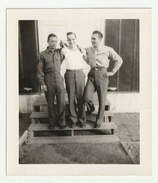 Vintage Photo 3 Handsome Men Affectionate Army Buddies Beefcake Gay Interest