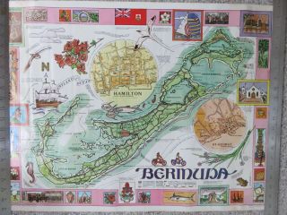 Discounted Vintage Poster Map Of Bermuda,  28 " X 21 " Chart,  1980
