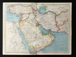 Vintage Map Of Asia Western Persia Syria Arabia Egypt Persian Gulf Red Sea 1952