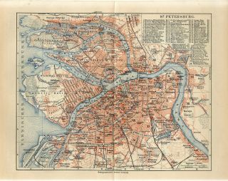 1909 Russia St.  Petersburg City Plan Antique Map Dated