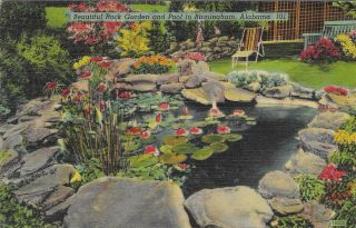 Vintage Alabama Linen Postcard Birmingham Rock Garden And Pool