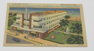 Vtg Postcard Somerset Hotel Miami Beach Florida Atlantic Ocean Rates On Back