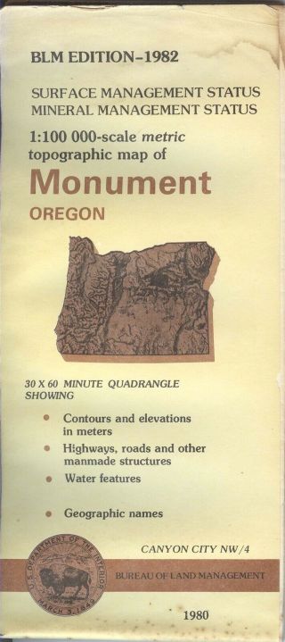 Usgs Blm Edition Topographic Map Oregon Monument 1982 Canyon City Mineral