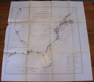 1870 Us Coast Survey Map Atlantic To Pacific Ocean & Gulf Of Mexico