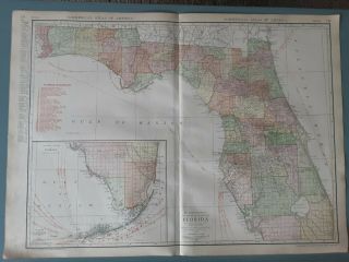 1914 Antique Map - Rare 20.  5 " X 28 " Large Map Of Florida W/ Railroads