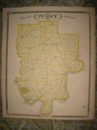 Antique 1876 Perry County Tell City Cannelton Paoli Corydon Salem Indiana Map Nr