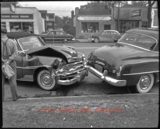 1950s Dodge & Chevrolet Car Accident Vtg 4x5 Large Format B&w Negative Chevy