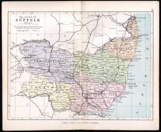 County Of Suffolk 1891 George Philip & Son Antique Map