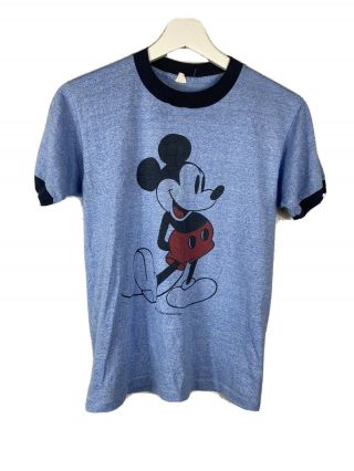 Rare Vintage Disney Mickey Mouse Blue Ringer T Shirt Single Stitch Tropix Togs M