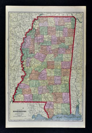1909 George Cram Map - Mississippi - Jackson Vicksburg Natchez Biloxi Oxford Ms