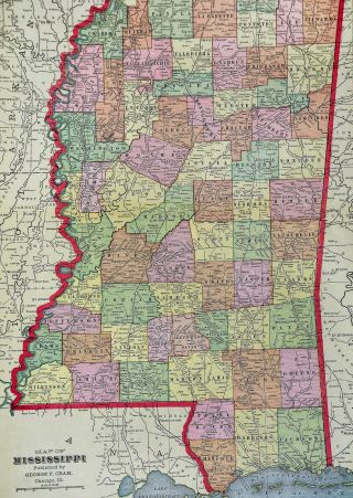1909 George Cram Map - Mississippi - Jackson Vicksburg Natchez Biloxi Oxford MS 2