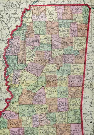 1909 George Cram Map - Mississippi - Jackson Vicksburg Natchez Biloxi Oxford MS 3