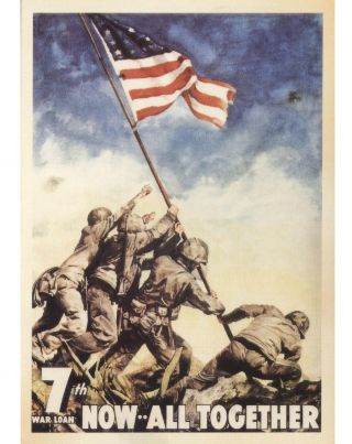 Postcard War Vintage Style Now All Together Marines Flag Raising Iwo Jima