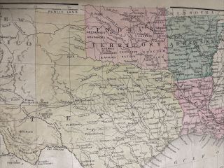 1888 Mitchell’s Geography Map Texas Indian Territory Louisiana Mexico,