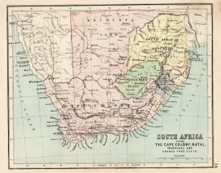 Antique Map Of South Africa Cape Colony Natal 1888