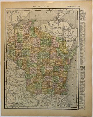 Antique 1911 Rand Mcnally Map Of Wisconsin And Minnesota