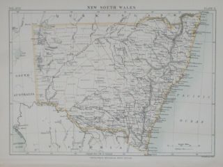 1883 Map South Wales Australia Sydney Wagga Wagga Newcastle Ballina