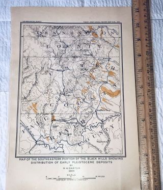 1899 Geological Pleistocene Map Of Southeastern Black Hills Of South Dakota
