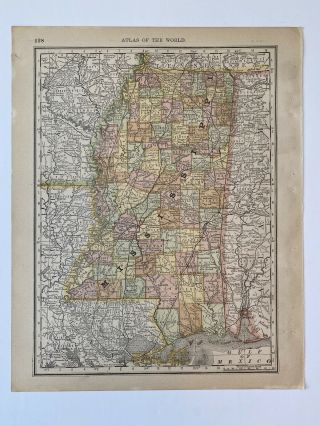 1890,  Map Of Mississippi,  Rand Mcnally Standard Atlas Of The World