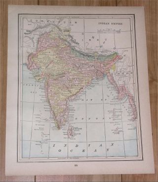 1895 Antique Map Of British India Pakistan Sri Lanka Ceylon Nepal Asia