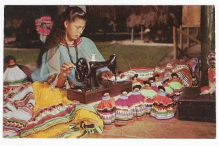 Vintage Florida Postcard Seminole Indian Miami Musa Isle Maid Native Handicraft