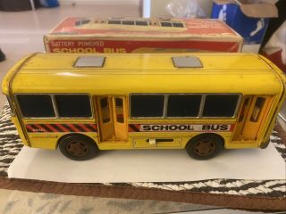 Rare Alps Japan Tin Toy Battery Powered School Bus With Box Vintage Toy