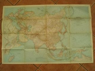 Vintage 1942 Asia & Adjacent Areas Map National Geographic