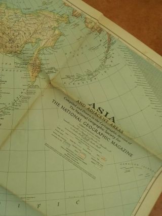 Vintage 1942 Asia & Adjacent Areas Map National Geographic 2