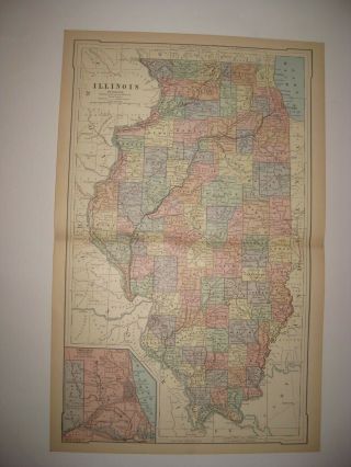 Large Antique 1884 Illinois Chicago And Vicinity Map Railroad Canal Fine