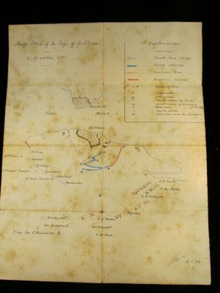 Vintage Rough Sketch Siege Of Yorktown 1781 Hand Drawn Map 1914