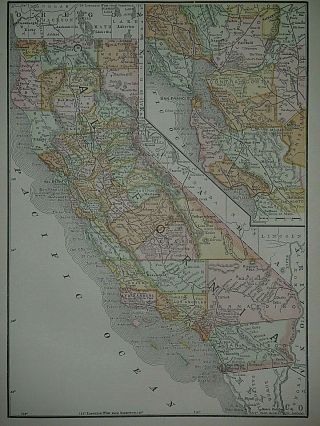 Vintage 1892 Atlas Map California - San Francisco Old & Authentic S&h