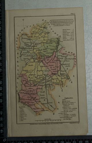 1808 Antique Hand Coloured Capper Map Of Bedfordshire