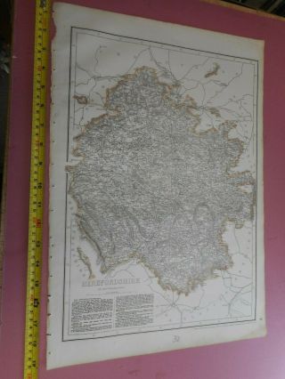 100 Large Herefordshire Map By Cassell C1863 Coloured Railways