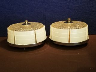 2 RARE VINTAGE CLEAR & WHITE GLASS ART DECO CEILING LIGHT SHADE GLOBES W/ PARTS 2