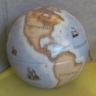Older Large Metal/tin World Globe Bank / Astrology Map Inside / African Lang.  ??