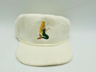 Vintage Chicken Of The Sea Tuna Mermaid Strap Back Corduroy Trucker Hat Cap Rare