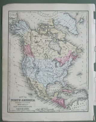 Antique 1876 Mitchell Map Of North America Showing Territory Of Alaska