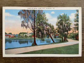 Vintage Florida Linen Postcard Lake De Soto Lake City Desoto